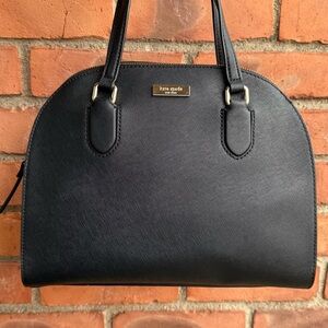 Kate Spade Leather Black Satchel Dome Purse Removable crossbody strap handbag